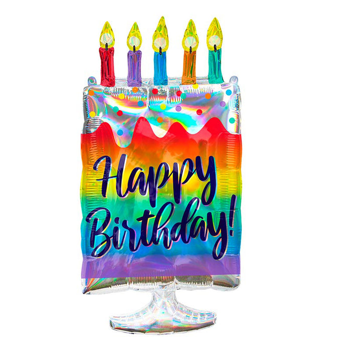 Shape Folienballon "Happy Birthday" Torte irisierend " | 38 x 76 cm