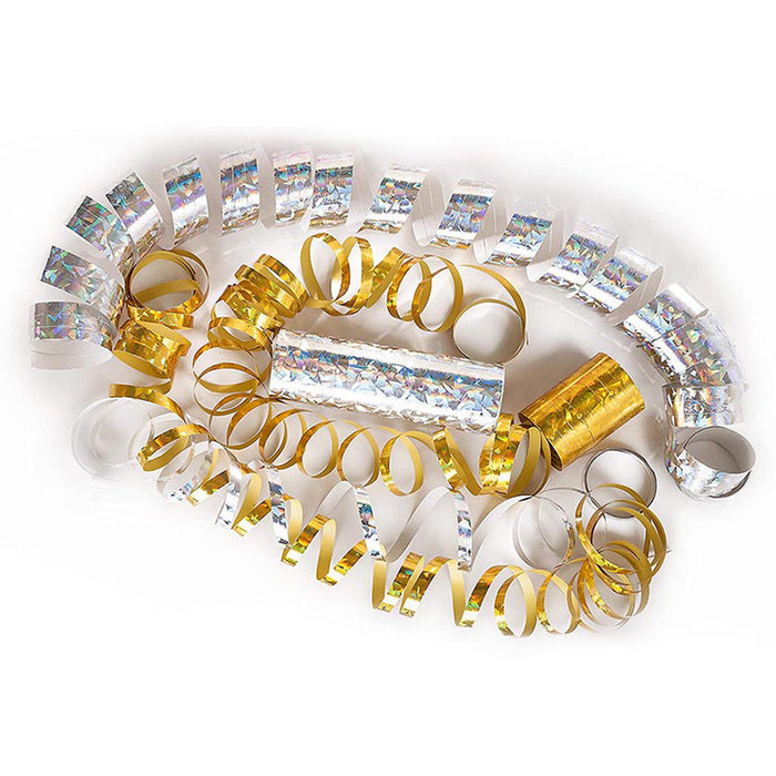 Luftschlangen "Holografisch" 4m / 5 Rollen | Gold/Silber