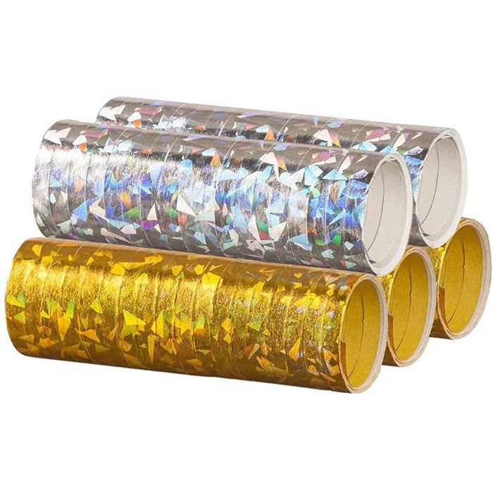 Luftschlangen "Holografisch" 4m / 5 Rollen | Gold/Silber