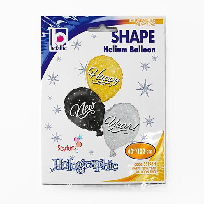 Shape Folienballon "Happy New Year" Trio Holo | 101 cm Holo