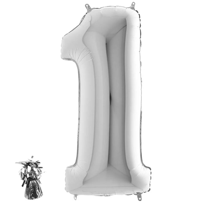Befüllte Riesenzahl zur Filialabholung 102 cm - Silber