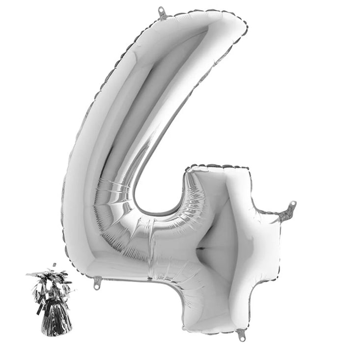 Befüllte Riesenzahl zur Filialabholung 102 cm - Silber