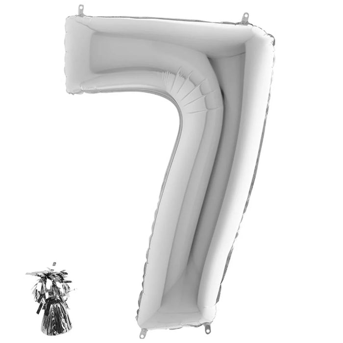 Befüllte Riesenzahl zur Filialabholung 102 cm - Silber