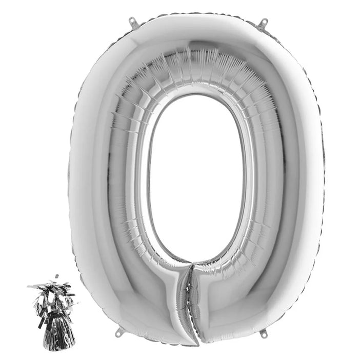 Befüllte Riesenzahl zur Filialabholung 102 cm - Silber
