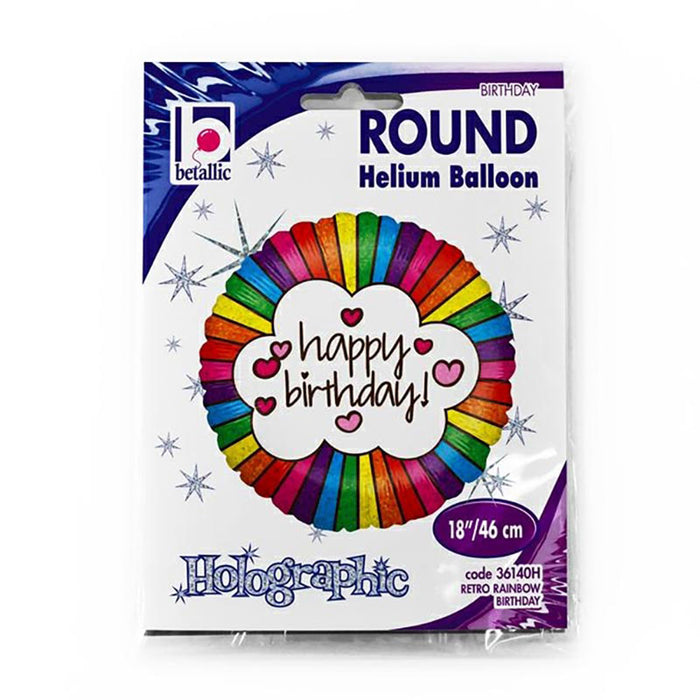 ABC18 Folienballon "Happy Birthday Retro Regenbogen" Holo| Ø 46 cm