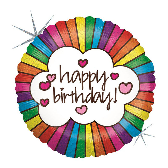 ABC18 Folienballon "Happy Birthday Retro Regenbogen" Holo| Ø 46 cm