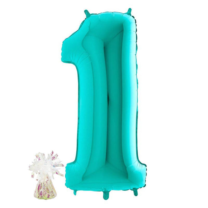 Befüllte Riesenzahl zur Filialabholung 102 cm - Türkis
