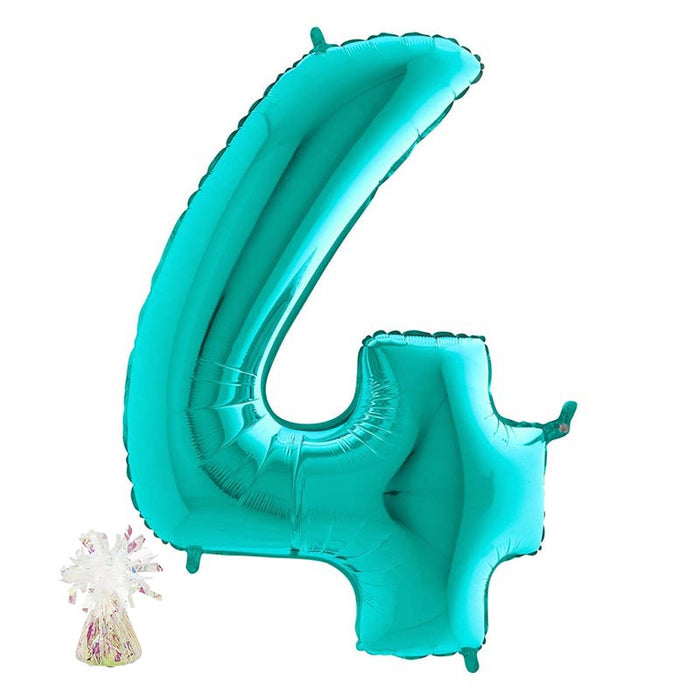 Befüllte Riesenzahl zur Filialabholung 102 cm - Türkis