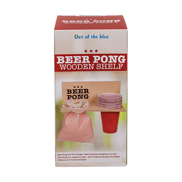 Beer Pong mit Holzablage, 12 Becher + 12 Bälle