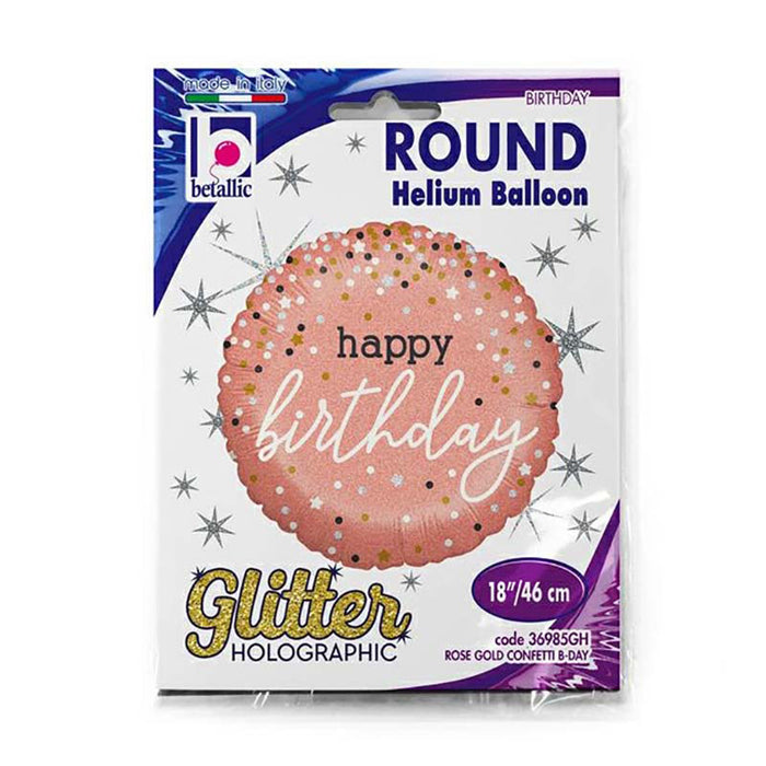 18"/Ø46cm Folienballon "Happy Birthday" Rosegold Glitter Holo