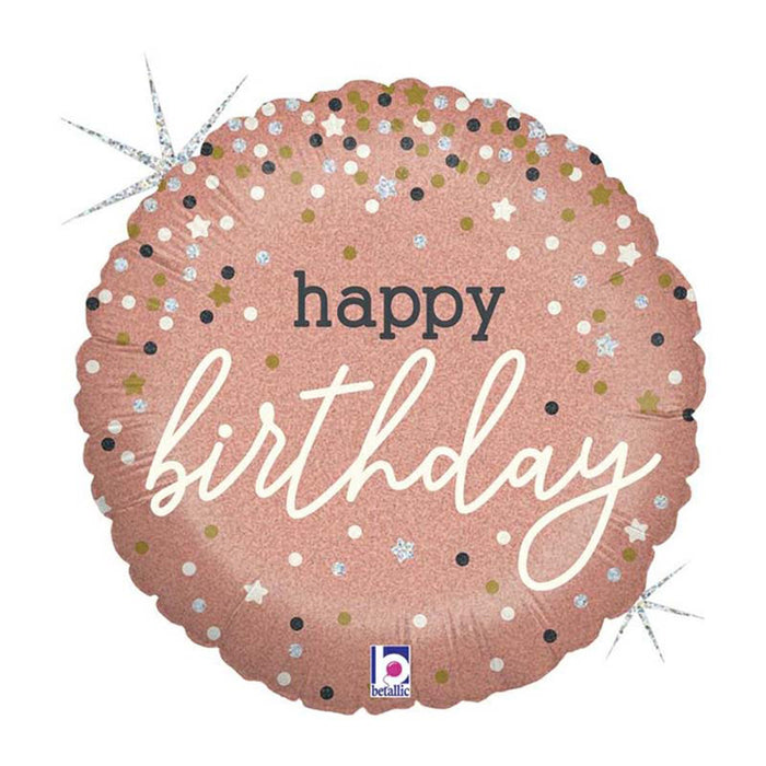 18"/Ø46cm Folienballon "Happy Birthday" Rosegold Glitter Holo