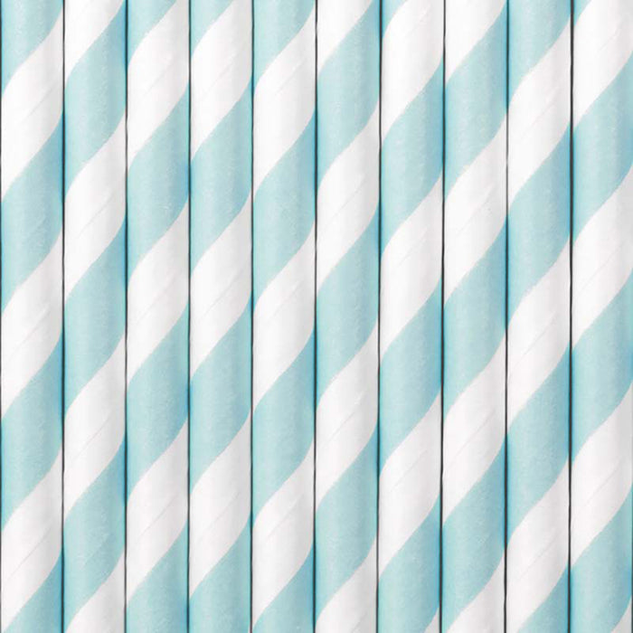 Strohhalm Papier Stripes 10Stk./195mm Hellblau Mix