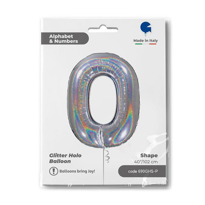 Riesenzahl Folienballon 40"/102cm | Holo Silber #0