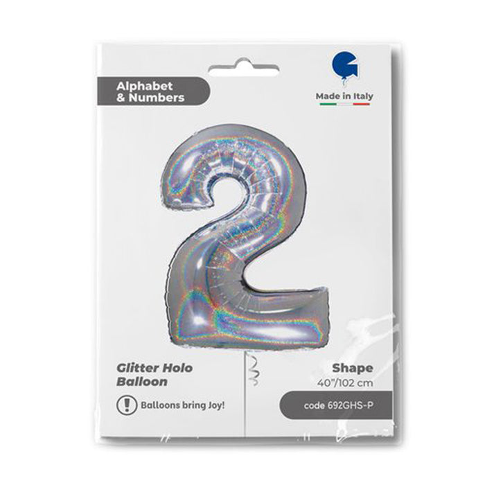Riesenzahl Folienballon 40"/102cm | Holo Silber #2