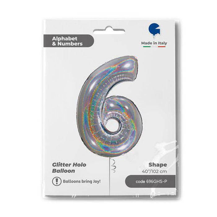 Riesenzahl Folienballon 40"/102cm | Holo Silber #6