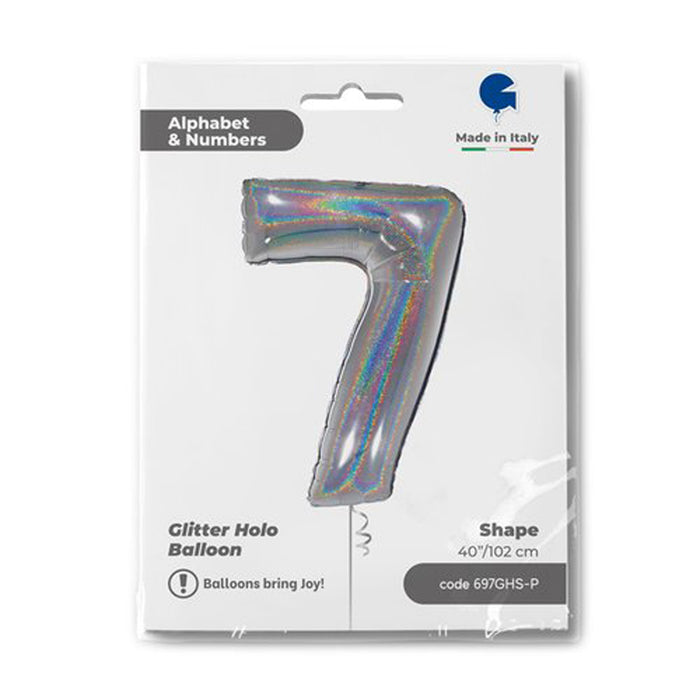 Riesenzahl Folienballon 40"/102cm | Holo Silber #7
