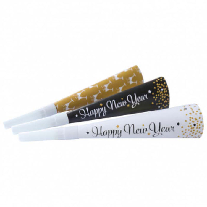 Tröten Happy New Year 22cm 3 Stk.