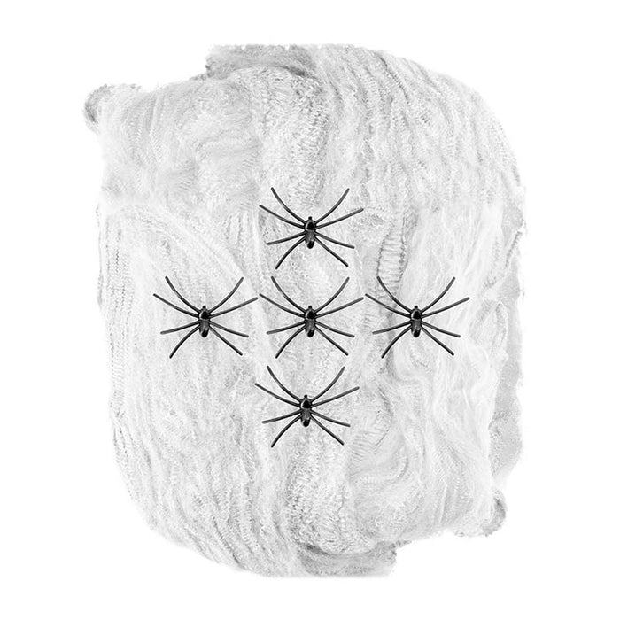 Spinnennetz Weiß 100g mit 5 Spinnen
