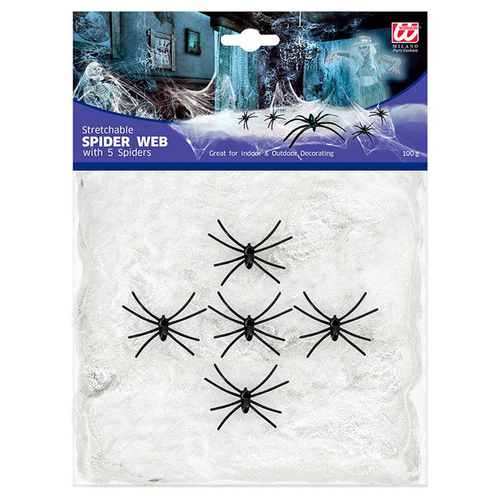 Spinnennetz Weiß 100g mit 5 Spinnen