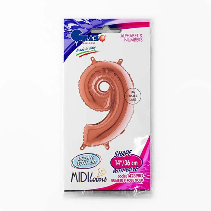 ABC Mini Zahlen Folienballon 14"/36cm | Rosegold #9