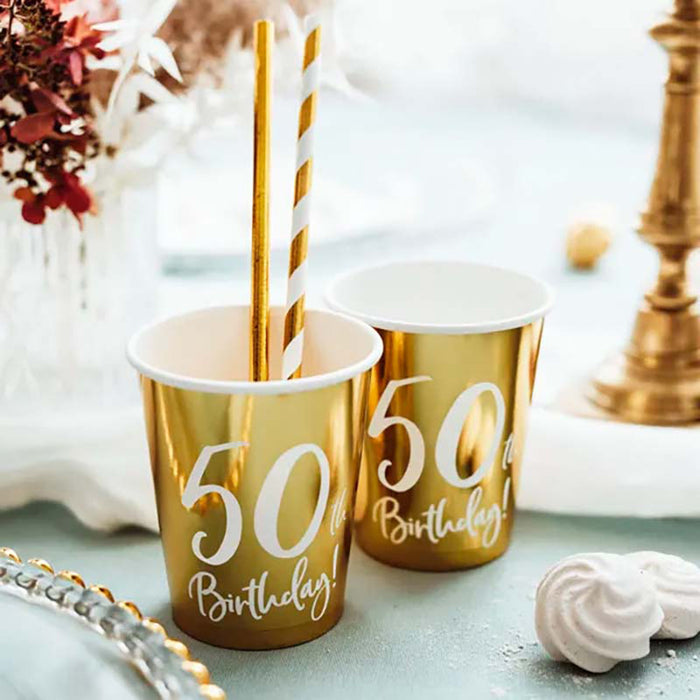 Pappbecher Happy Birthday #50 220ml/6Stk. Gold