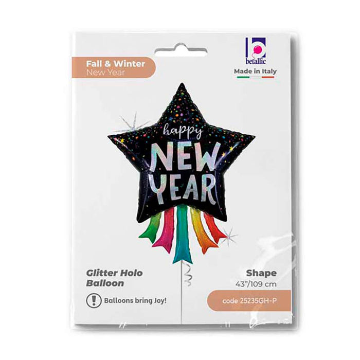 Shape Folienballon "Happy New Year" Stern | 109 cm