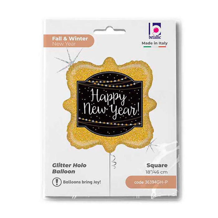 ABC18 Folienballon "New Year Holo Gold/Schwarz" | Ø 46 cm