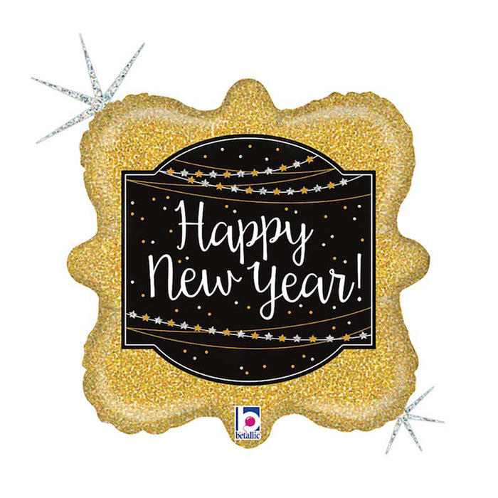 ABC18 Folienballon "New Year Holo Gold/Schwarz" | Ø 46 cm