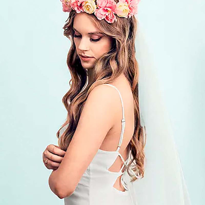 Haarreif Blumenkranz 17cm mit Schleier rosa/creme