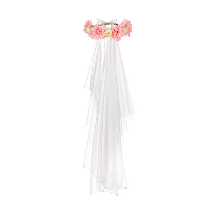 Haarreif Blumenkranz 17cm mit Schleier rosa/creme