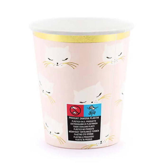 Pappbecher Katzen 200ml/6Stk. Hellrosa