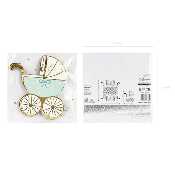 Servietten Kinderwagen hellblau 14x15 cm/20St.