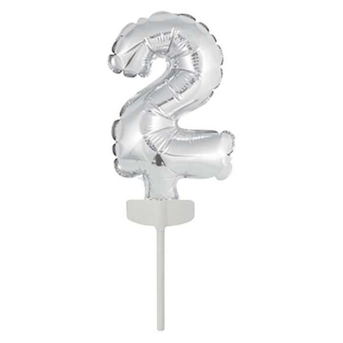 Tortendeko Ballonzahl, ca.11cm #2 Silber