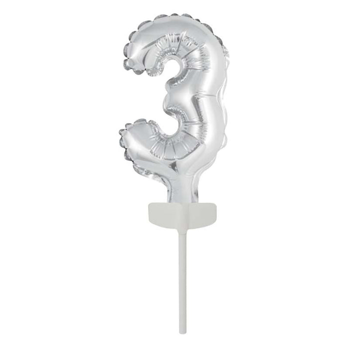 Tortendeko Ballonzahl, ca.11cm #3 Silber