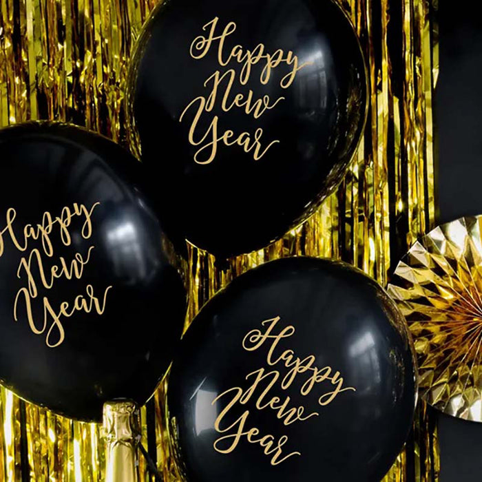 6 Stk. Luftballon Ø30cm "Happy New Year" | Schwarz