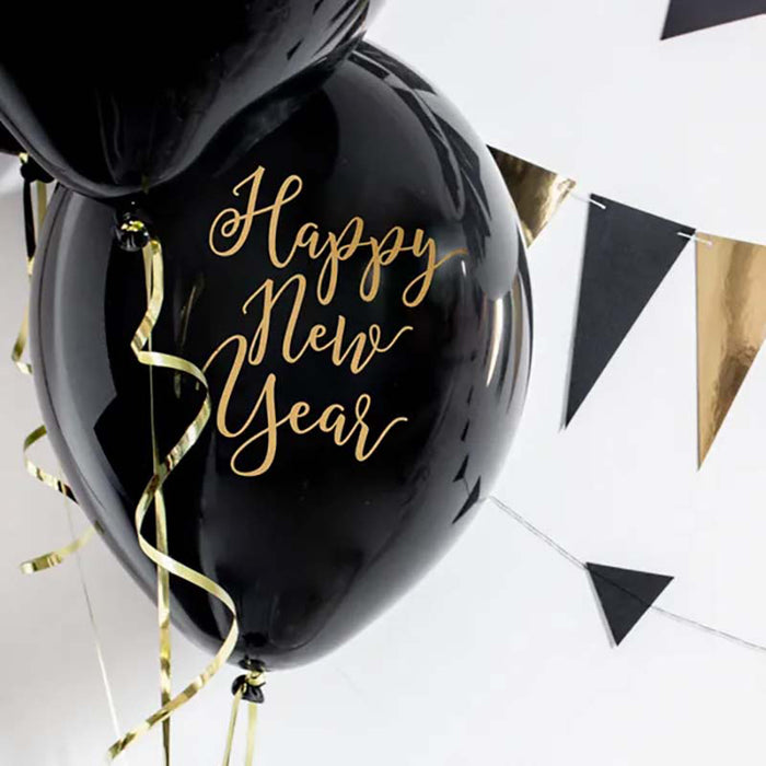 6 Stk. Luftballon Ø30cm "Happy New Year" | Schwarz