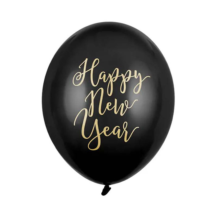 6 Stk. Luftballon Ø30cm "Happy New Year" | Schwarz