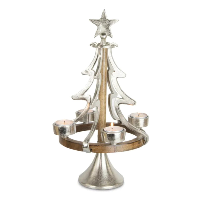 Baum m. 4 Kerzenhaltern, Alu/Holz, silber