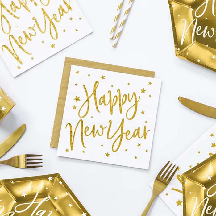 Servietten Happy New Year 20Stk/33x33cm Weiß