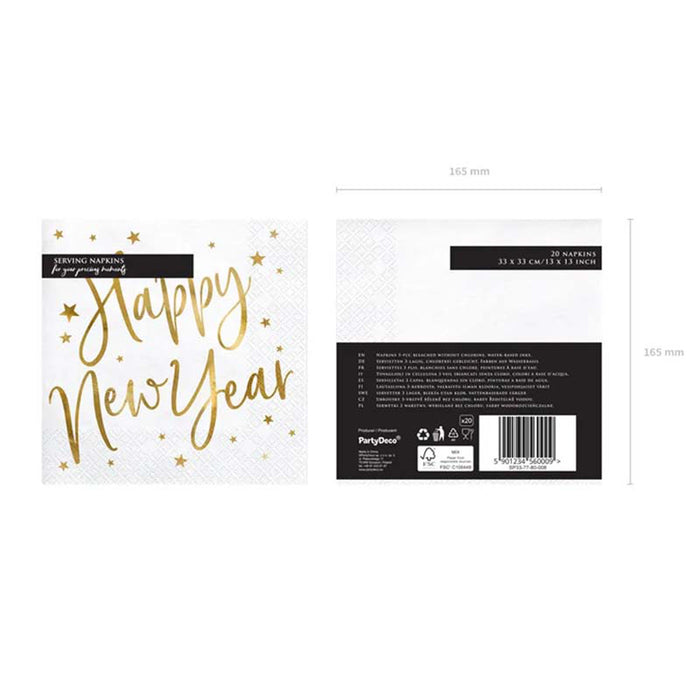 Servietten Happy New Year 20Stk/33x33cm Weiß