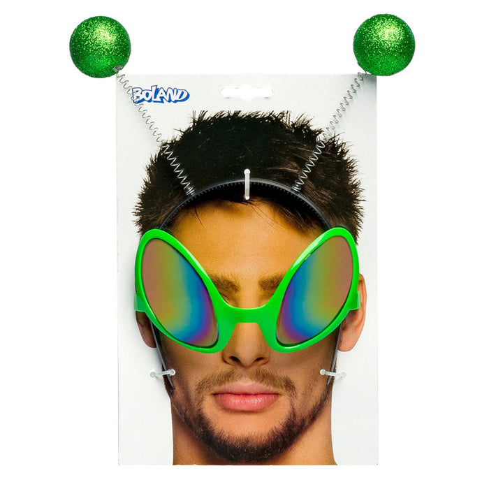 Kostüm-Set "Alien" 2-tlg. | Grün - Diadem und Partybrille