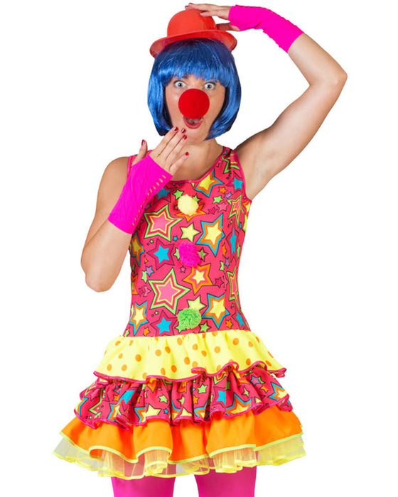 Clown Miley Kostüm für Damen - Buntes Zirkus Kleid mit Sternen