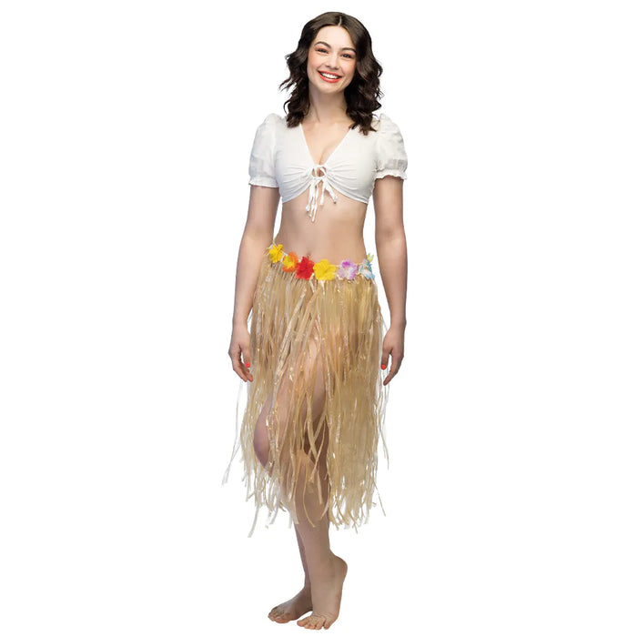 Hawaii "Bastrock" mit Blumen 80 cm | Naturell