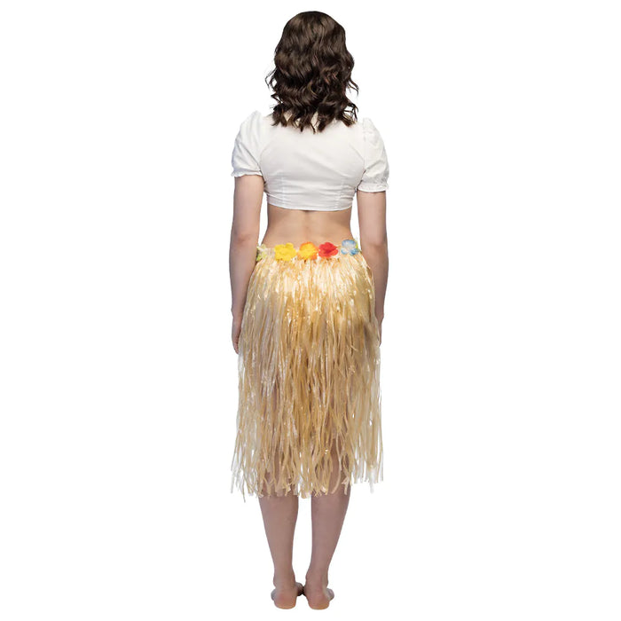 Hawaii "Bastrock" mit Blumen 80 cm | Naturell