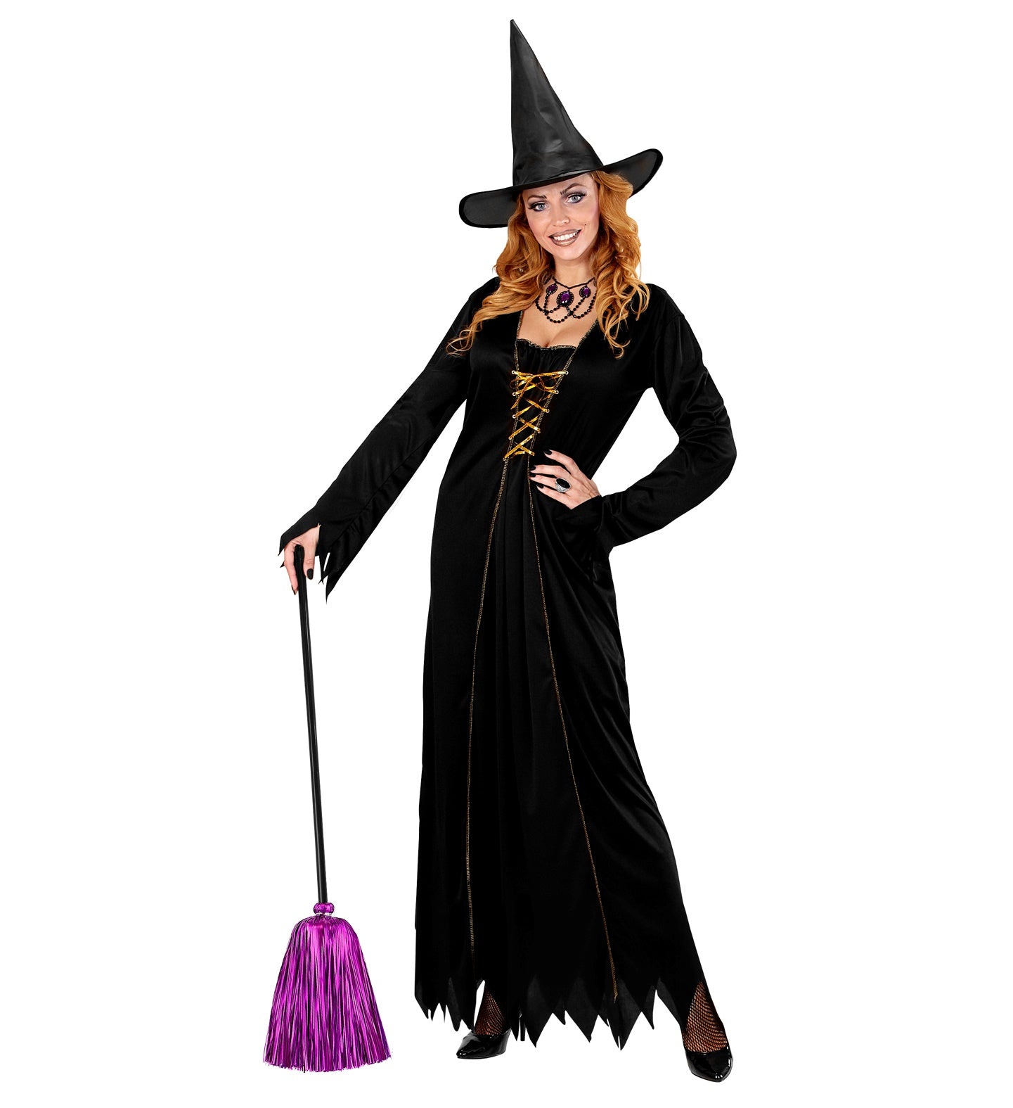 Widmann Hexenbesen Mit Lila Lametta – 92 Cm – Accessoire Für Karneval, Halloween & Mottopartys