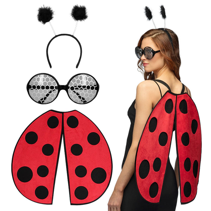 Kostüm-Set "Ladybug" 3-tlg. | Schwarz Rot - Diadem, Flügel und Brille