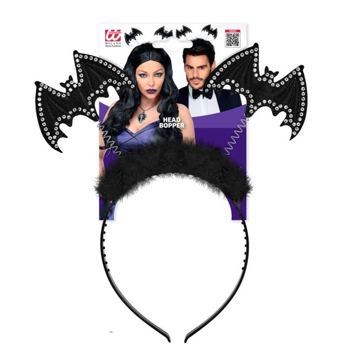 Haarreif mit "Strass Fledermaus" zum Halloween Kostüm | Schwarz