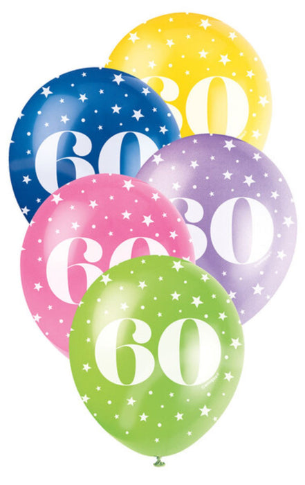 Latexballon Zahl #60 ca.30/33cmØ/ 5St. HB Bunt