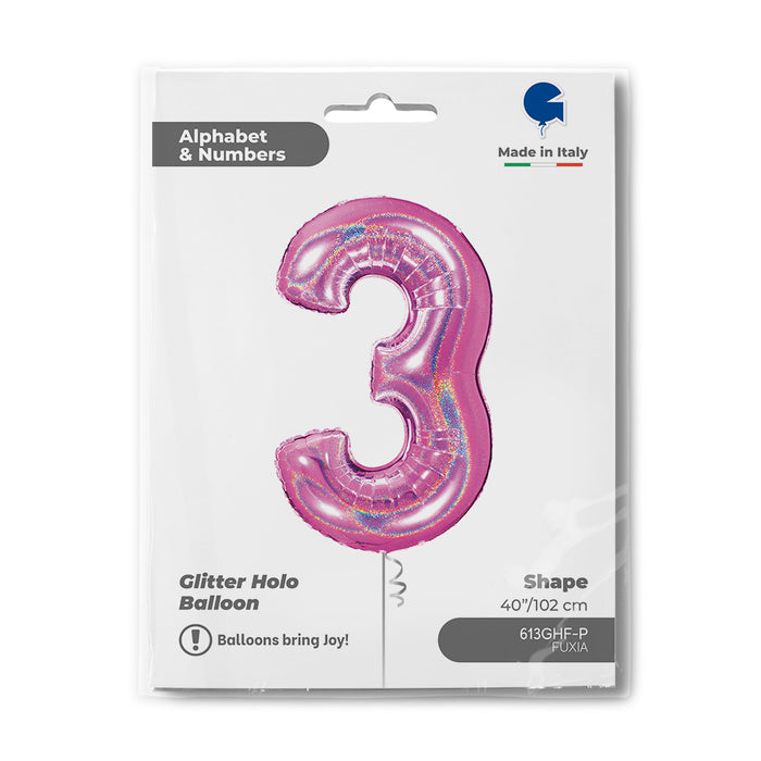 Riesenzahl Folienballon 40"/102cm | Holo Pink #3