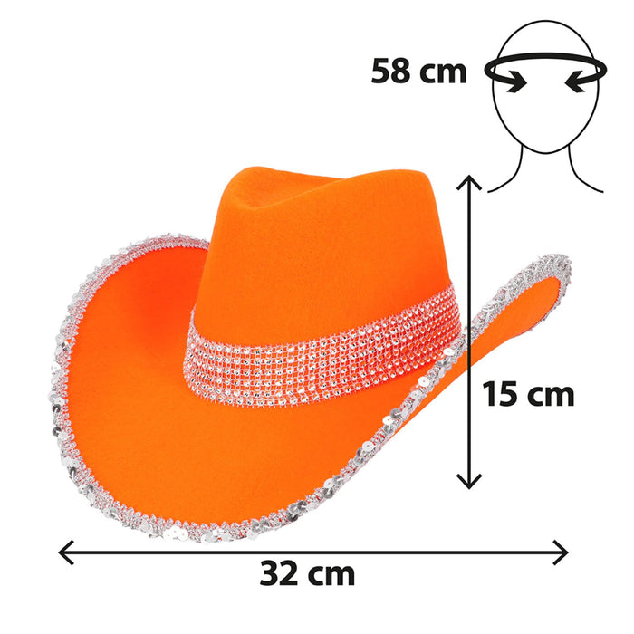 Cowboyhut "Spark" mit Pailetten | Neon Orange